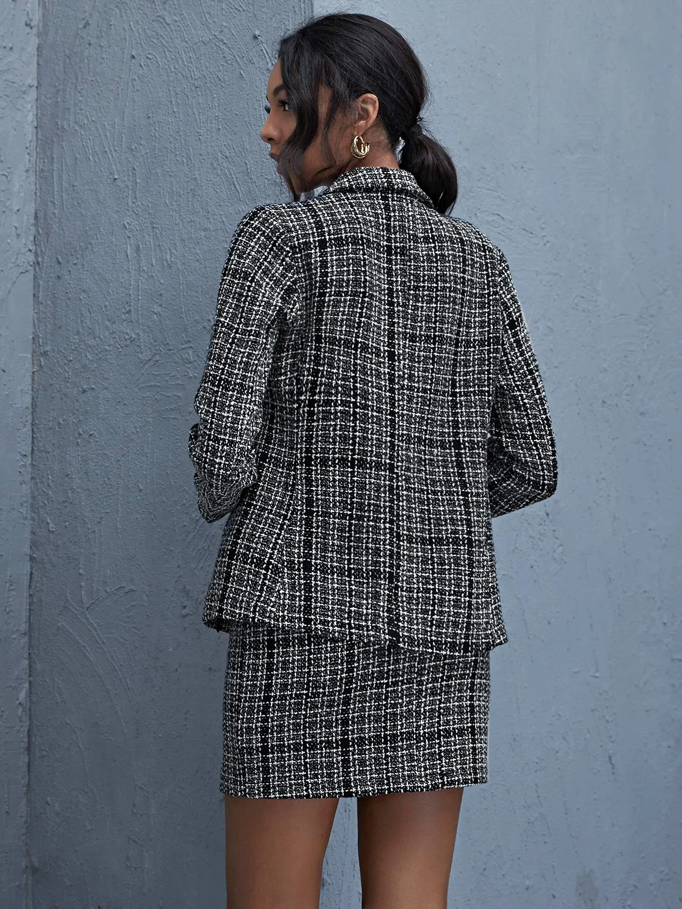 MultiColor Designer Chic Tweed Blazer Jacket & Skirt Set