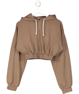 Nia Brown Smocked Cropped Hoodie UK S