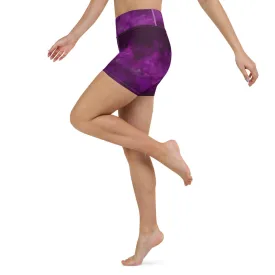 Purple Abstract Yoga Shorts, Tie Dye Designer Women's Short Elastic Tights-Made in USA/EU