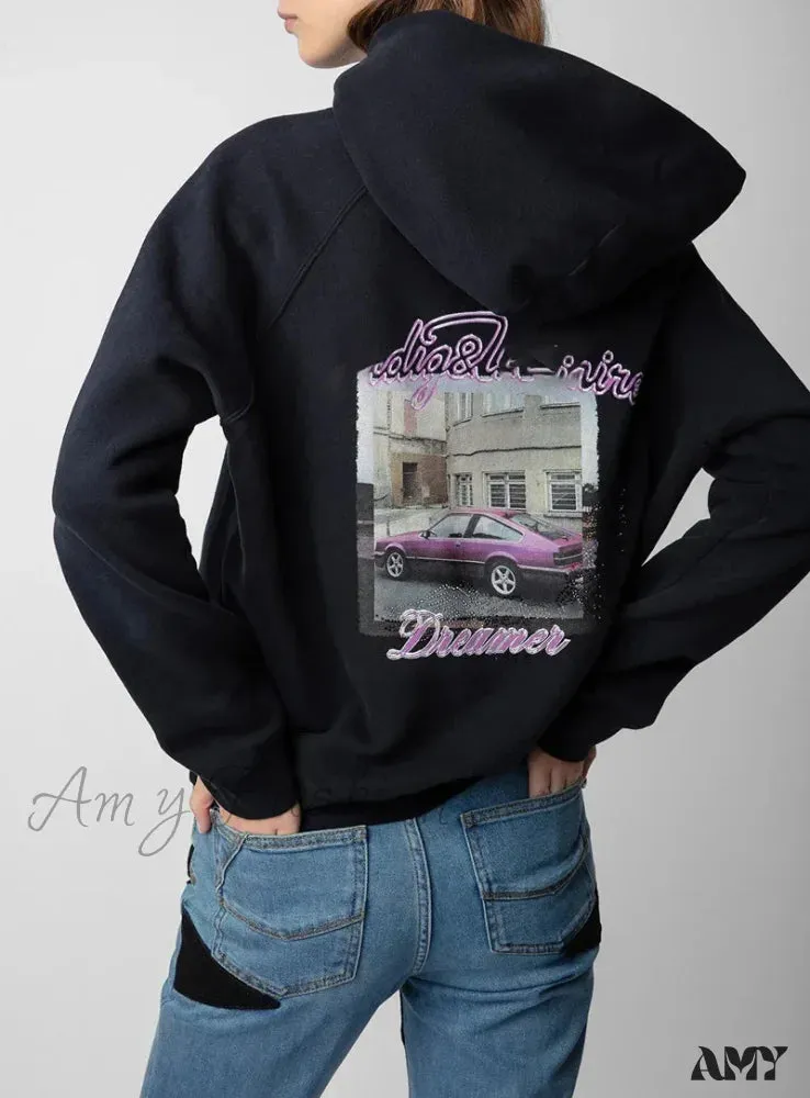 Purple Fleece Cozy Comfortable Embroidered Trendy Stylish Hoodies