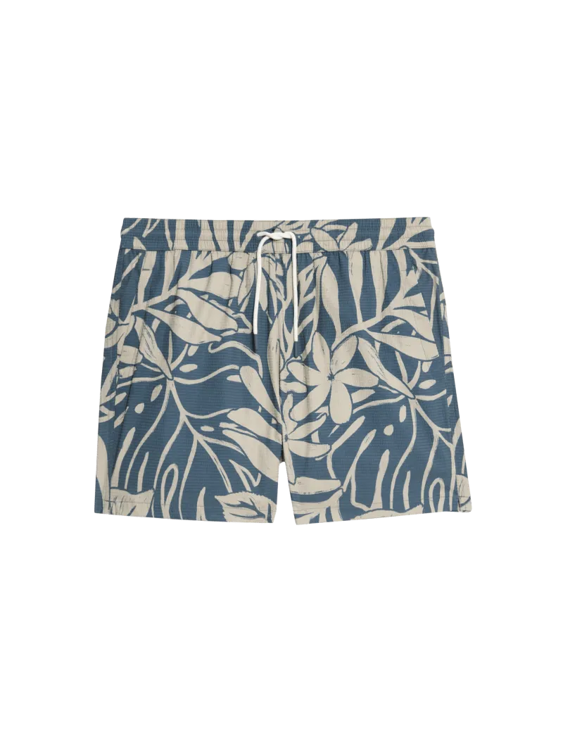 Quick Dry Seersucker Floral Print Swim Shorts