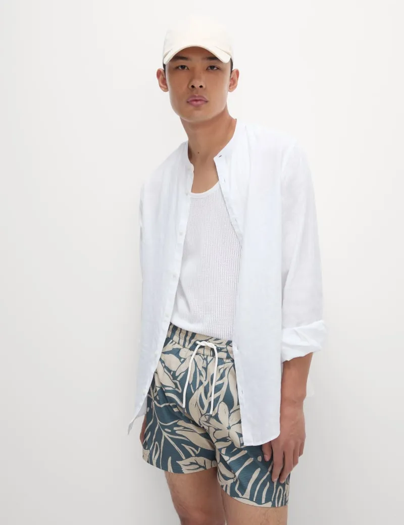 Quick Dry Seersucker Floral Print Swim Shorts