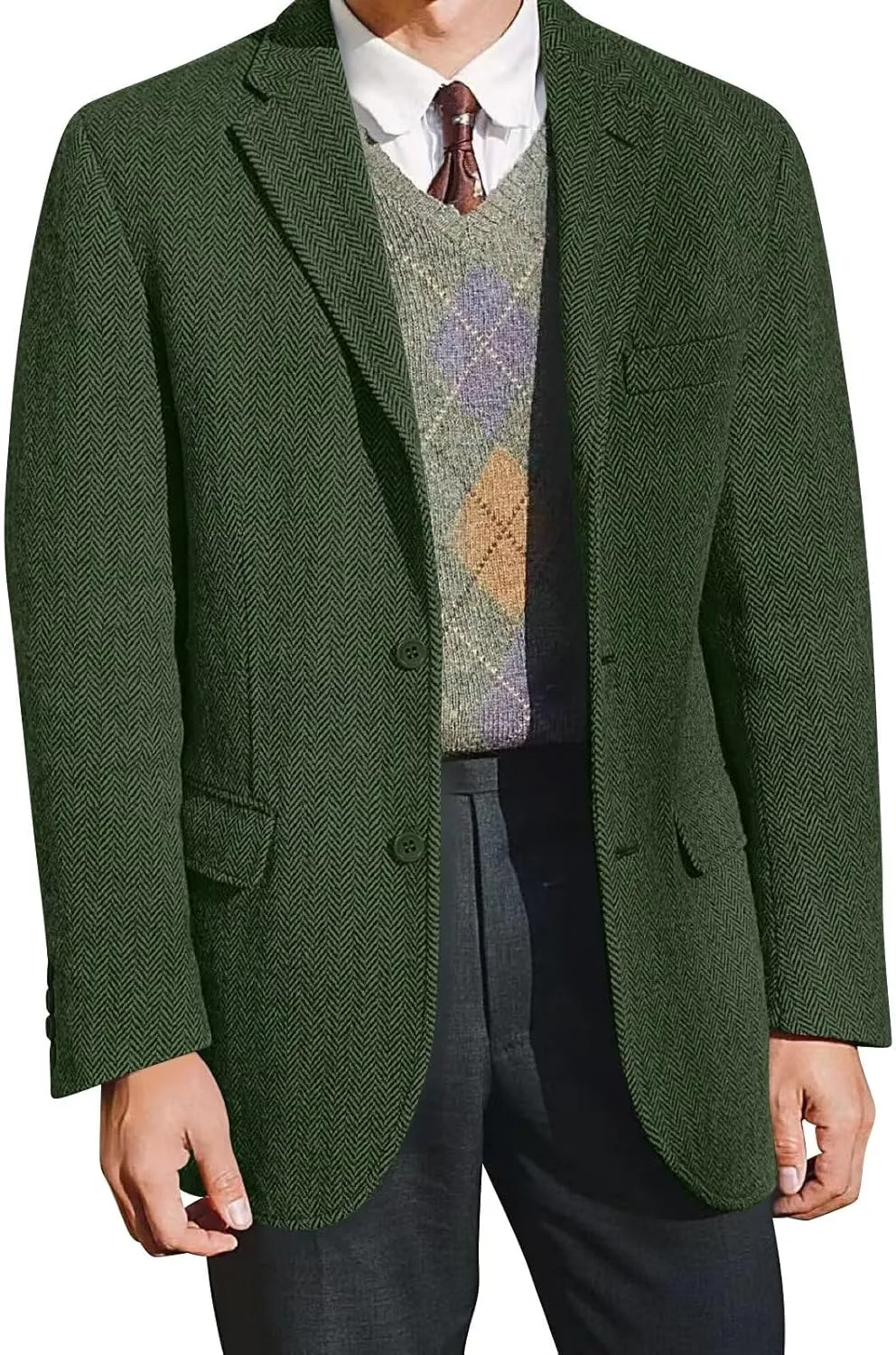 Retro Tweed Men's Suit Jackets,Herringbone Slim Fit Sport Coats Blazer Prom Business Casual Men Tux Jacket Wedding Blazers