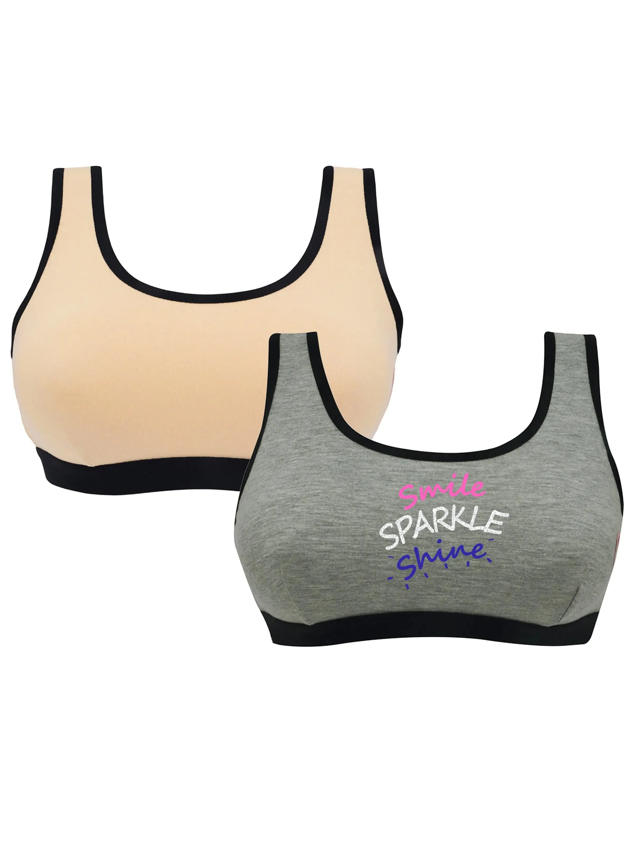 Single-Layer Broad Strap Cotton Athletic Bra | Non-Padded Beginner Bra | Printed & Solid Bra