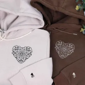 Snowflake Heart Matching Couple Hoodies - Custom Embroidered Sweatshirts For Couples