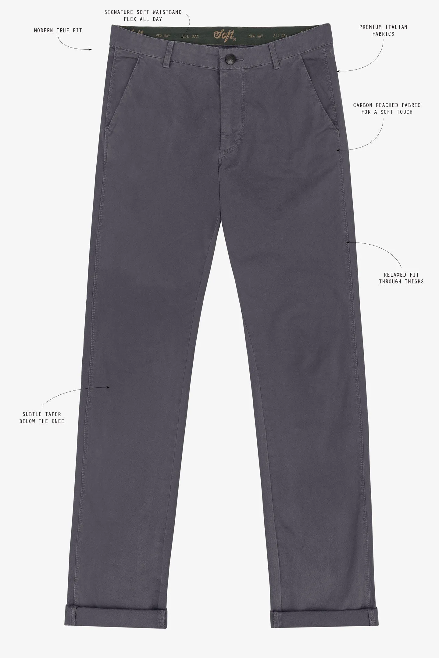 Soft Cloth Chino in Stretch Twill - Shadow