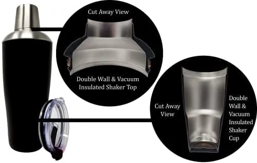 Stock Harbor Stainless Steel 30 Ounce (887 Milliliter) Double Wall Cocktail Shaker Vacuum Insulated Tumbler and Shaker Top; Powder Coated Black