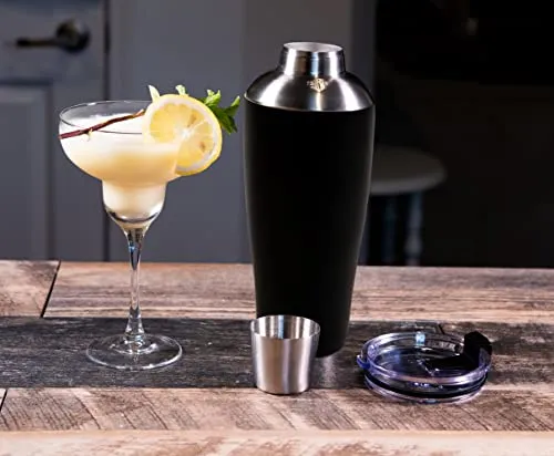 Stock Harbor Stainless Steel 30 Ounce (887 Milliliter) Double Wall Cocktail Shaker Vacuum Insulated Tumbler and Shaker Top; Powder Coated Black