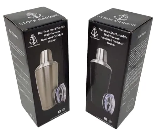 Stock Harbor Stainless Steel 30 Ounce (887 Milliliter) Double Wall Cocktail Shaker Vacuum Insulated Tumbler and Shaker Top; Powder Coated Black