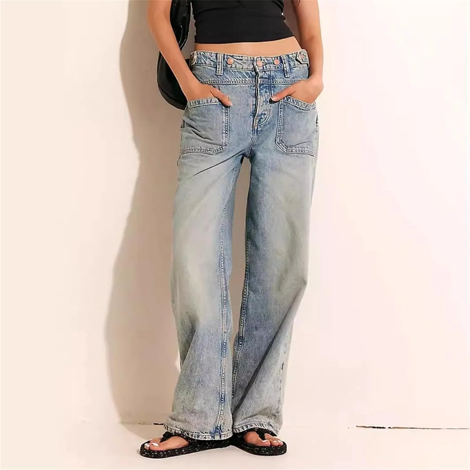 Straight Leg Jeans for Women,High Waisted Wide Leg Loose Microelastic Boyfriend Denim Pants Baggy Jeans for Women Y2K