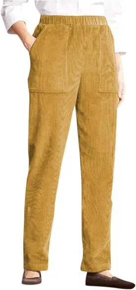 Straight Wide Leg Corduroy Pants Women Business Casual High Waisted Pull On Work Pants Comfy Soft Elastic Waist Pants