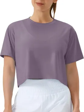 THE GYM PEOPLE Women's Workout Crop Top T-Shirt Short Sleeve Boxy Yoga Running Cropped Basic Tee