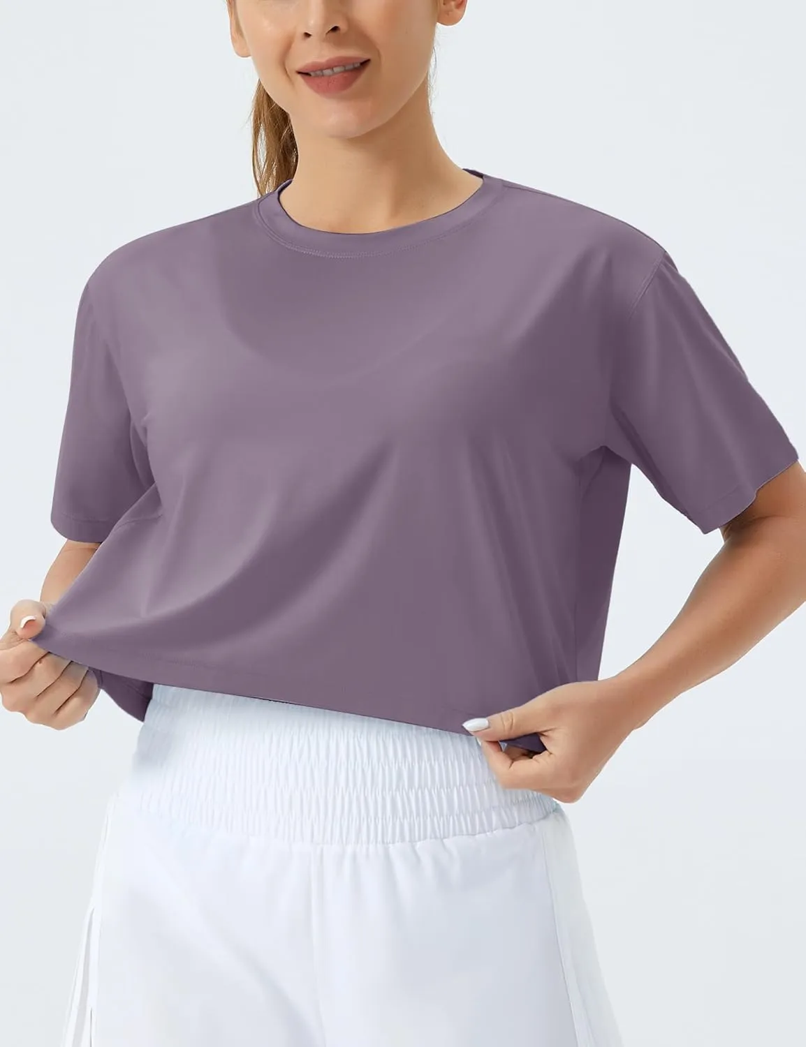 THE GYM PEOPLE Women's Workout Crop Top T-Shirt Short Sleeve Boxy Yoga Running Cropped Basic Tee