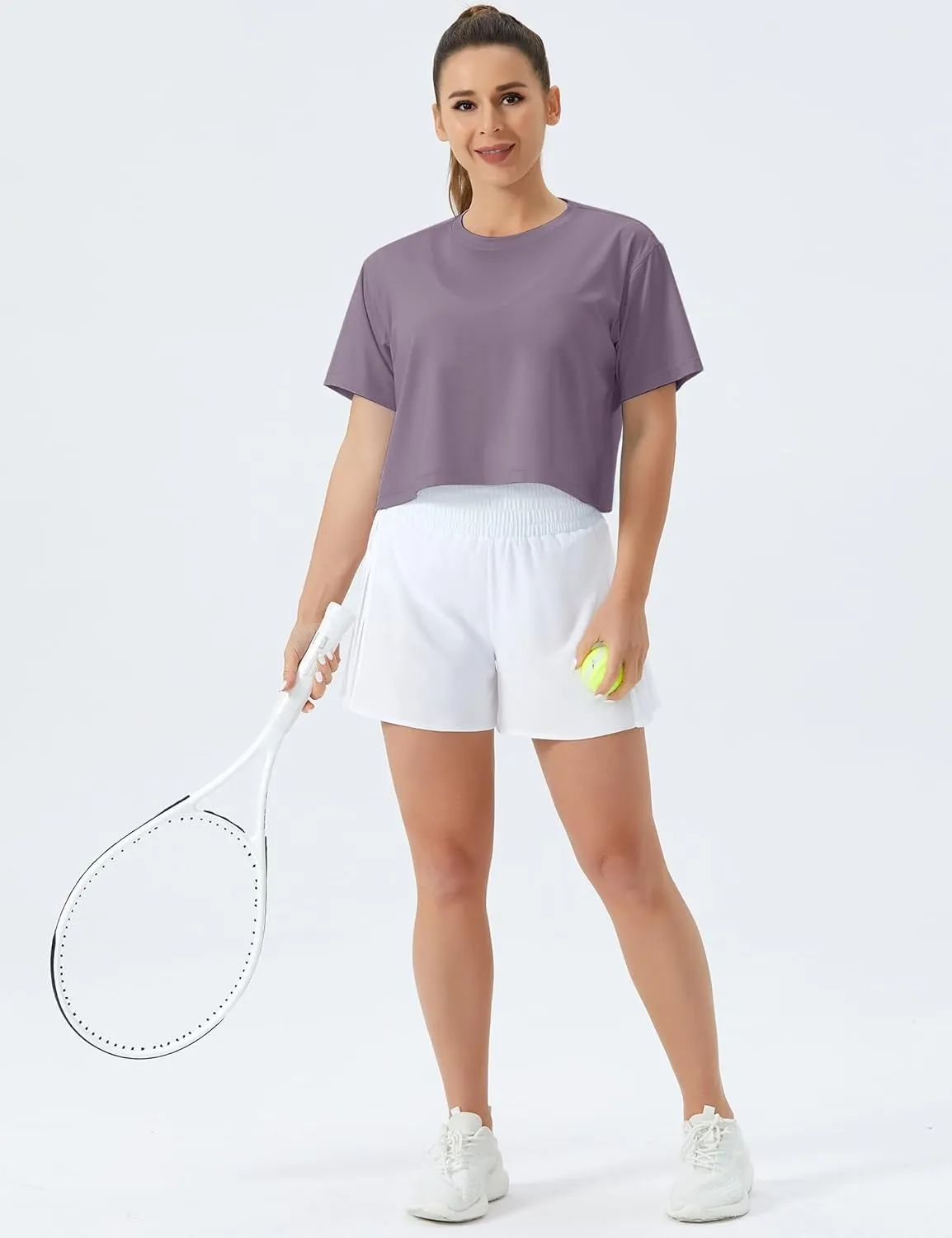 THE GYM PEOPLE Women's Workout Crop Top T-Shirt Short Sleeve Boxy Yoga Running Cropped Basic Tee