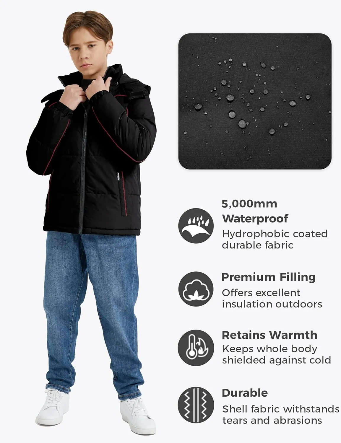 wantdo Boy's Winter Coat Warm Puffer Jacket Waterproof Parka with Hood