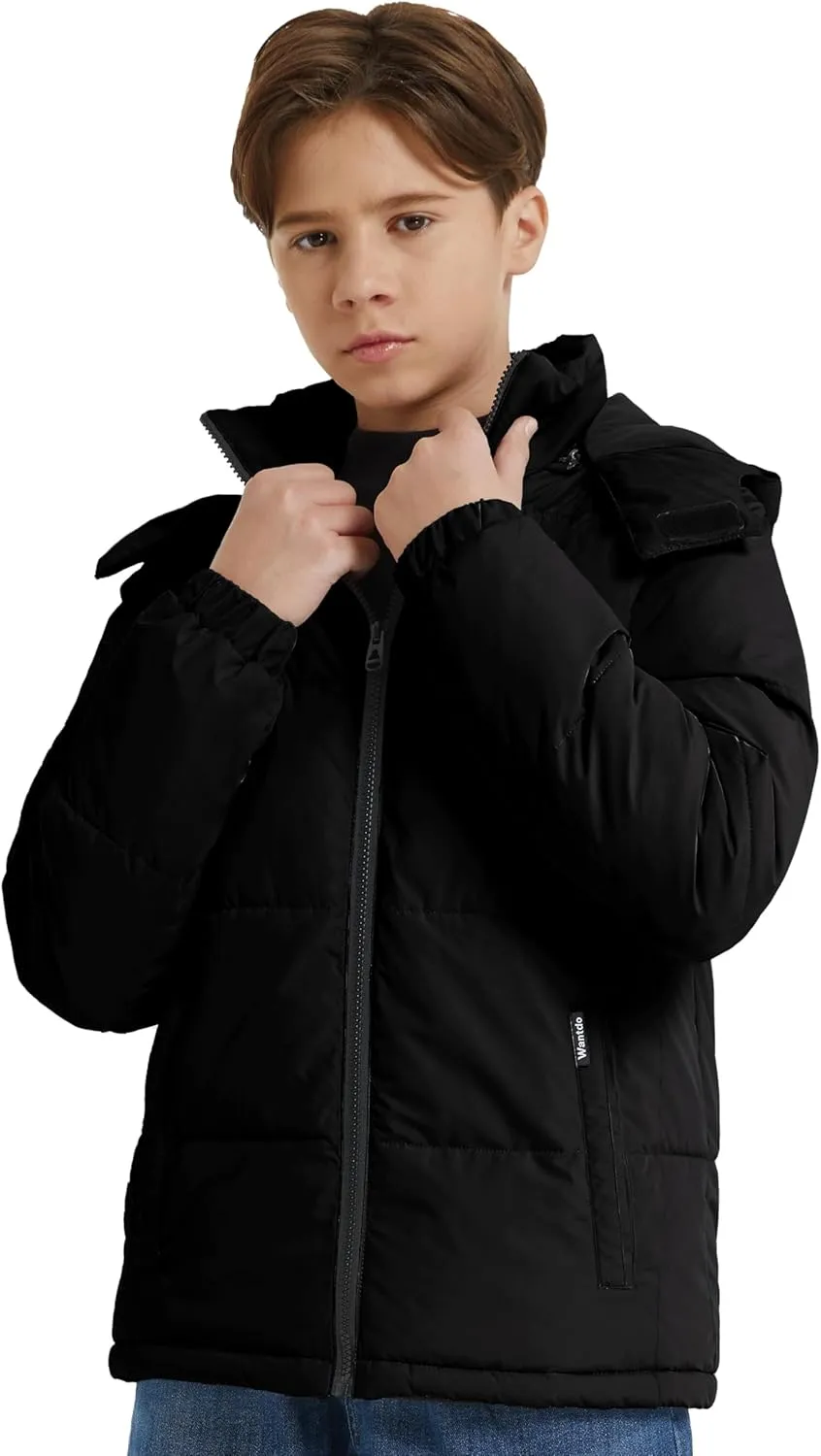 wantdo Boy's Winter Coat Warm Puffer Jacket Waterproof Parka with Hood