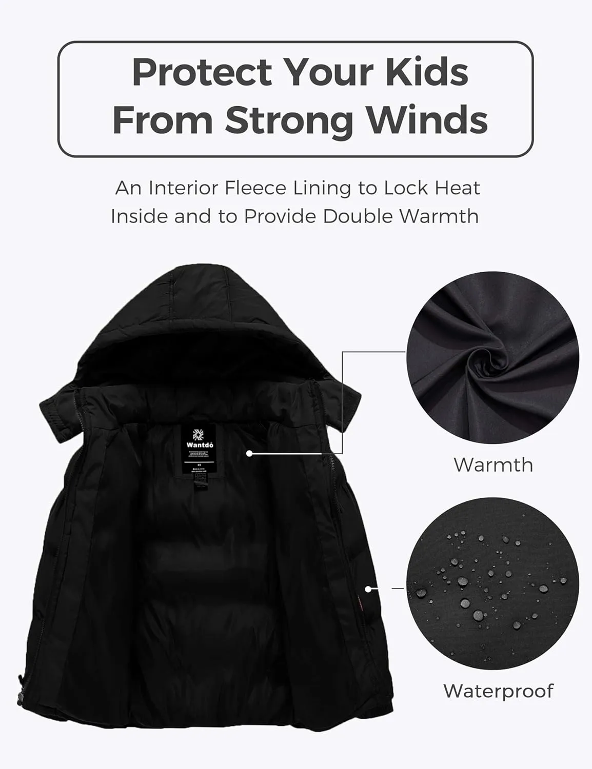 wantdo Boy's Winter Coat Warm Puffer Jacket Waterproof Parka with Hood