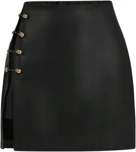 WDIRARA Women's Side Slit Metallic Trim High Waisted Faux Leather Short Skirts
