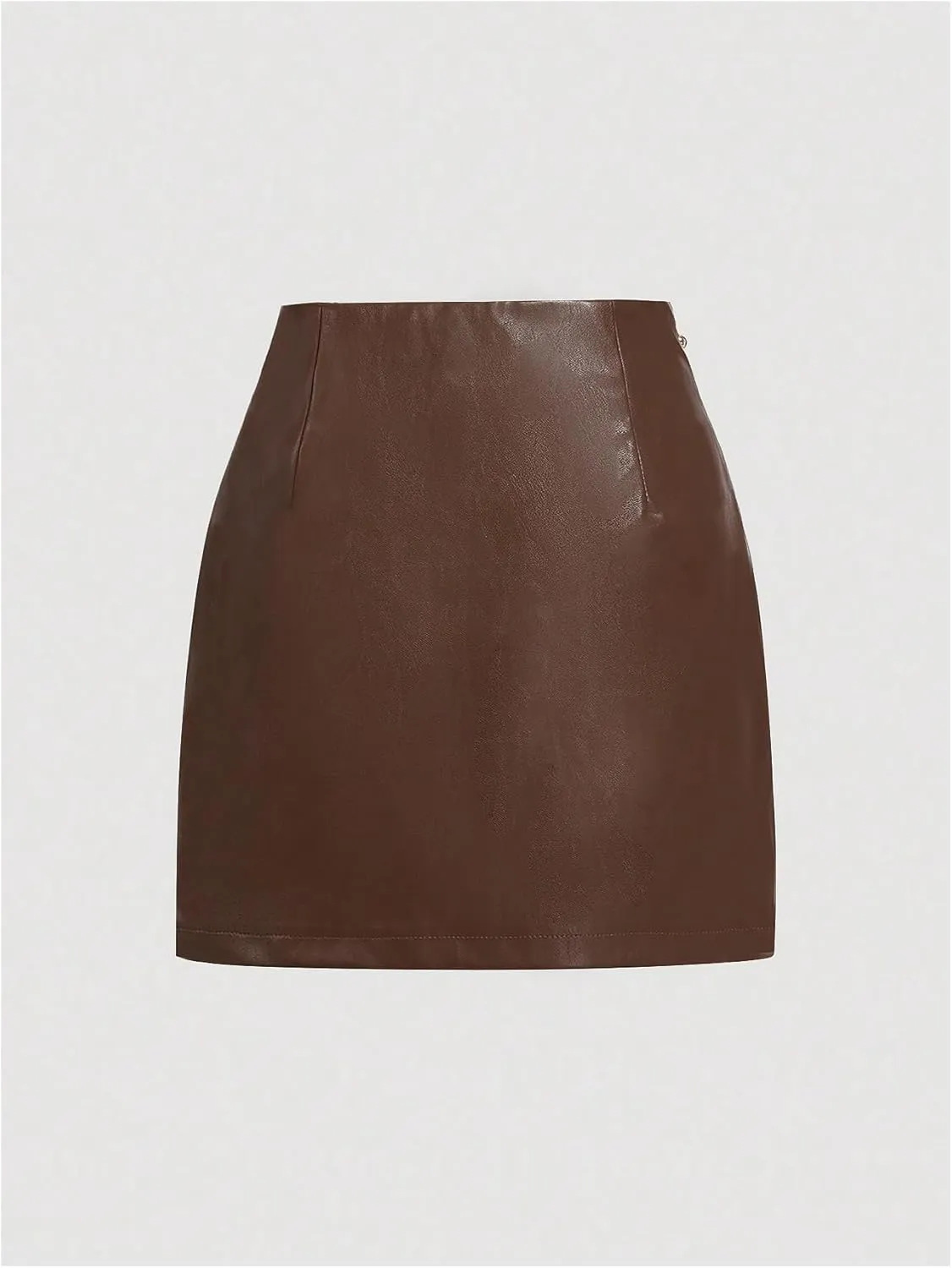 WDIRARA Women's Side Slit Metallic Trim High Waisted Faux Leather Short Skirts