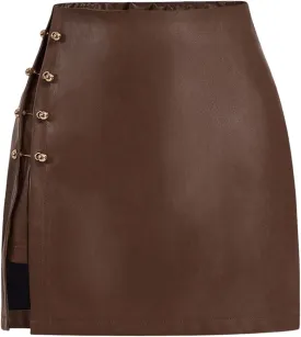 WDIRARA Women's Side Slit Metallic Trim High Waisted Faux Leather Short Skirts