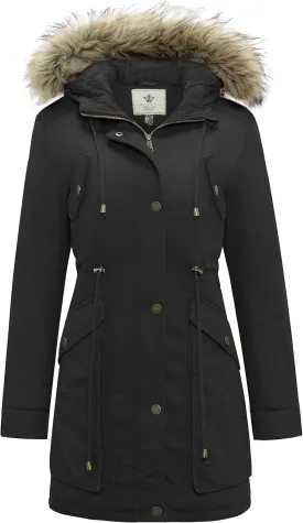 WenVen Women's Winter Thicken Fleece Jacket Fur Hooded Military Parka Coat