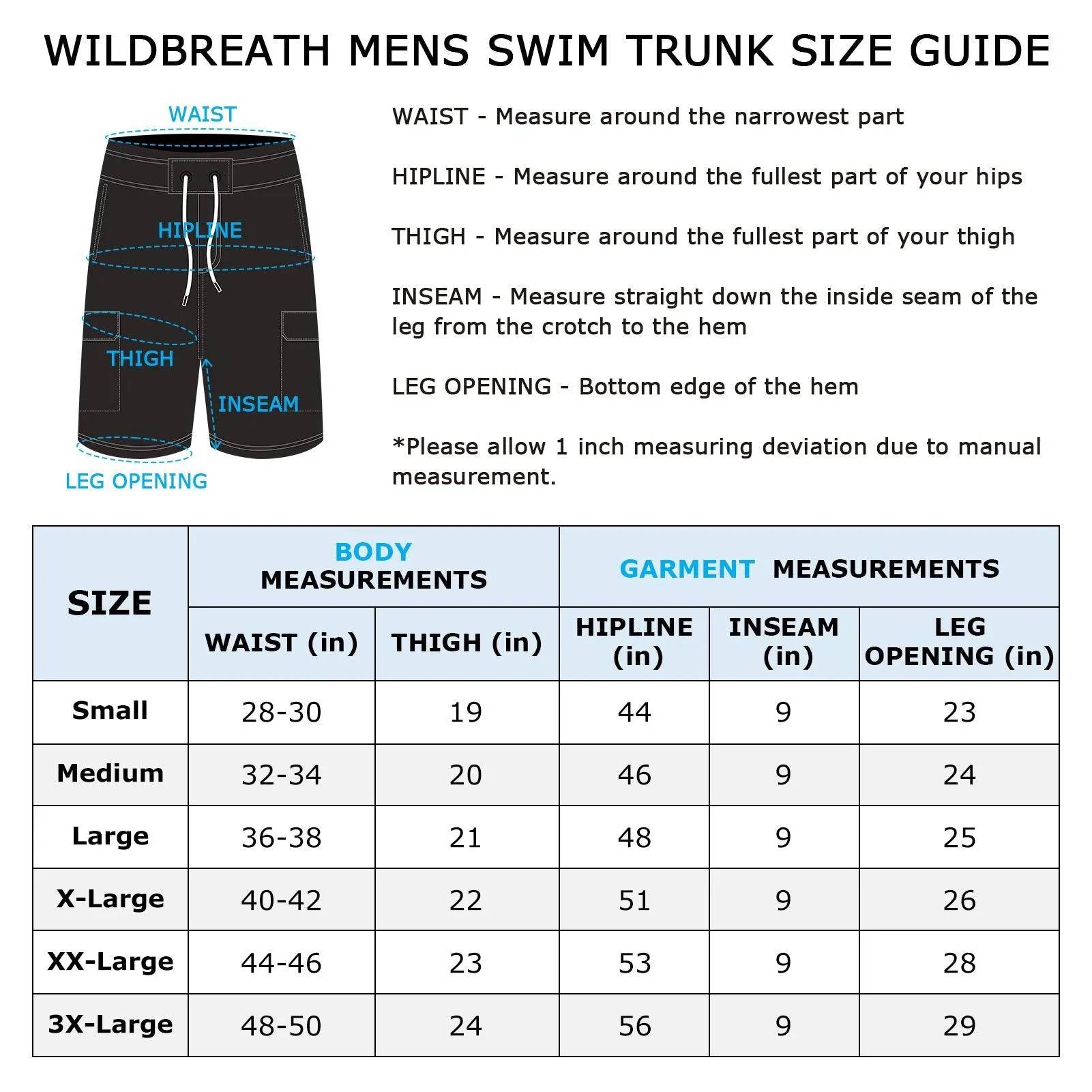 WILDBREATH Men's Quick Dry UPF 50  Lightweight Swim Trunk