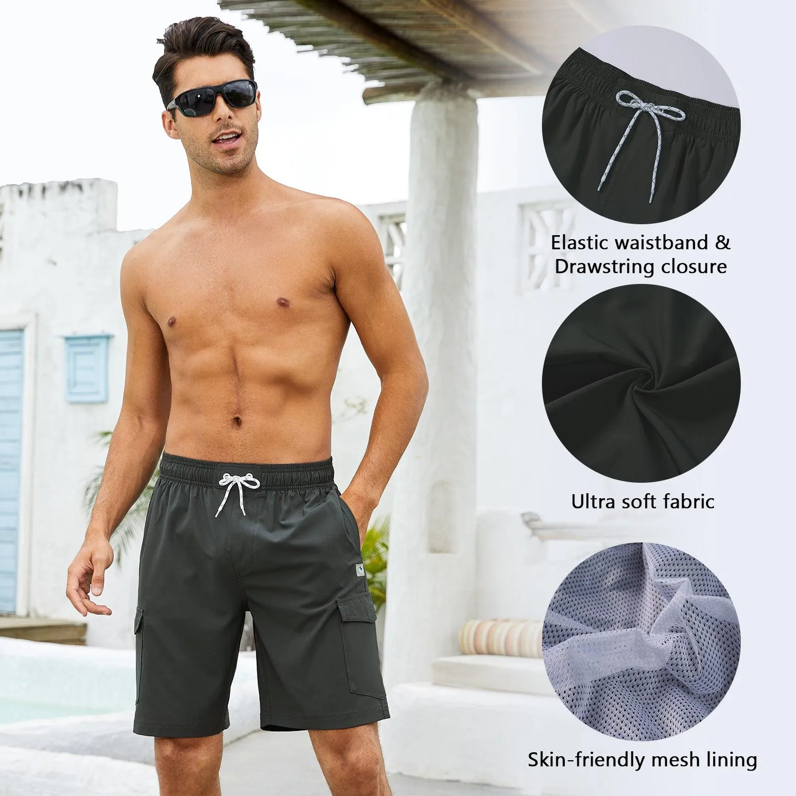 WILDBREATH Men's Quick Dry UPF 50  Lightweight Swim Trunk