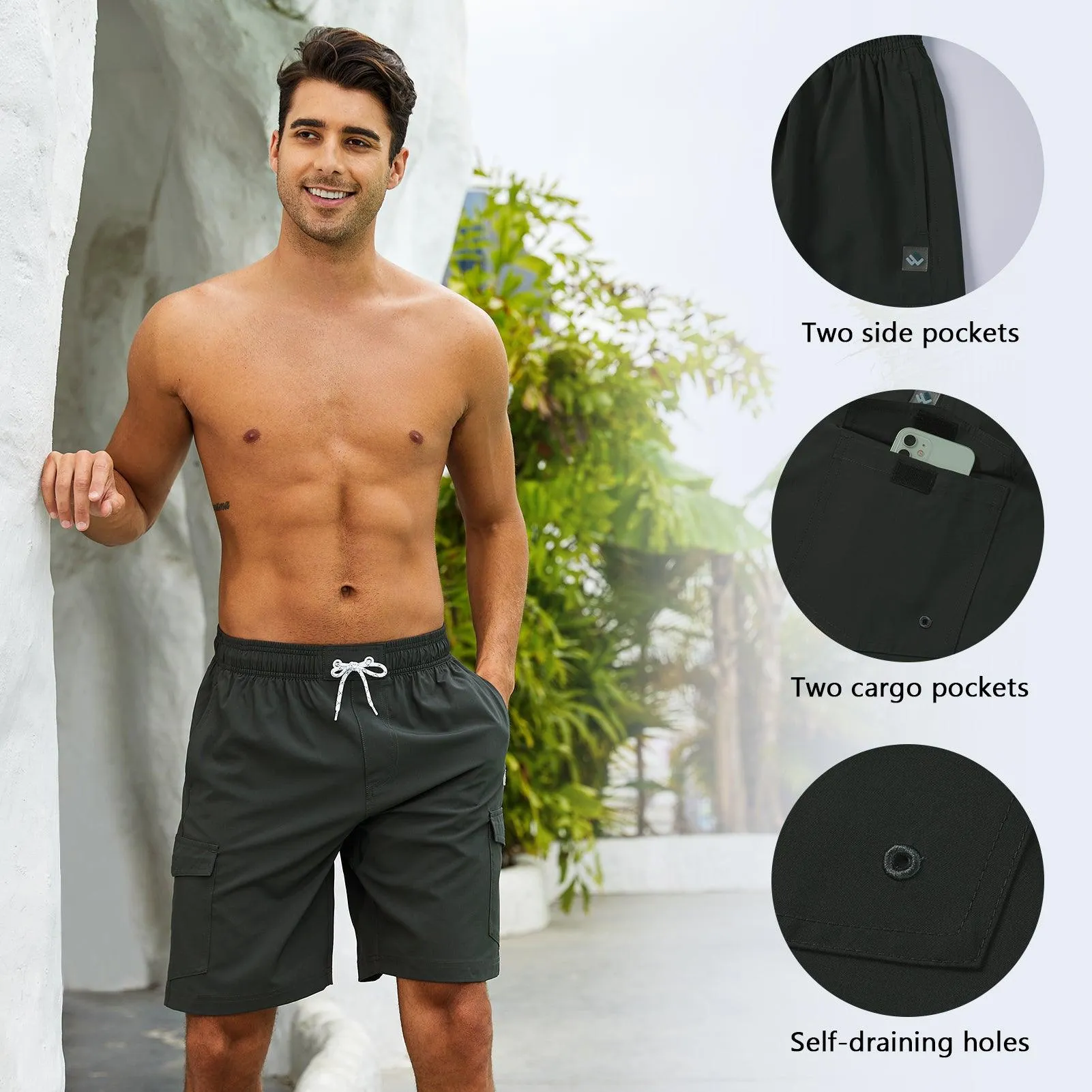 WILDBREATH Men's Quick Dry UPF 50  Lightweight Swim Trunk