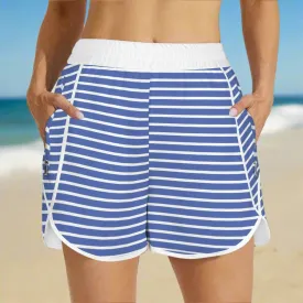 Women's Blue Beach Stripe Board Shorts - Lined, Pockets
