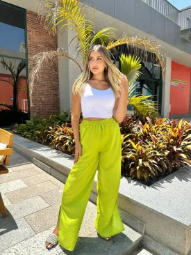 Women's Every-Day Linen Pants - Lime Green, Comfortable & Stylish Bottoms, Made in Egypt