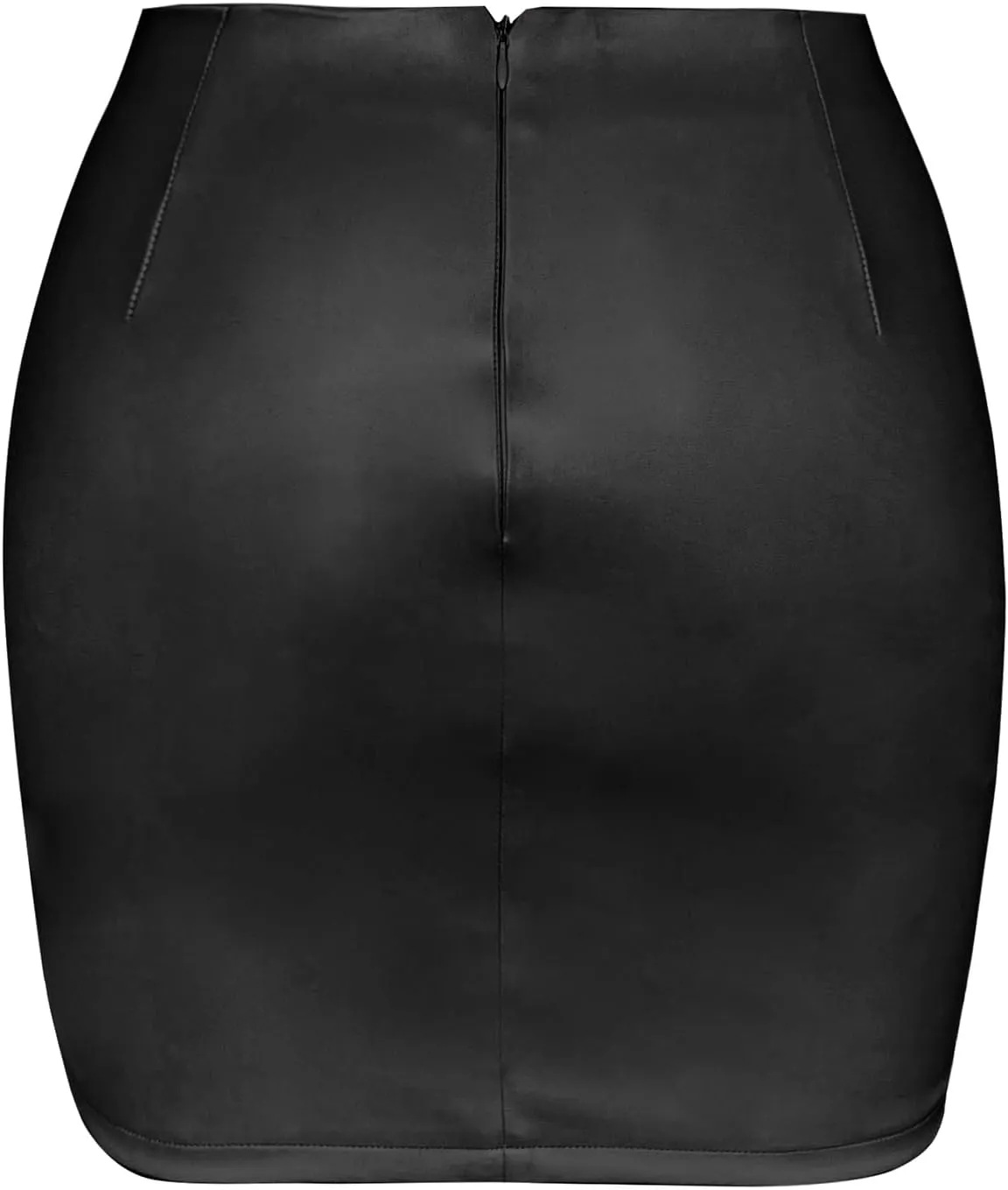 Women's Faux Leather Mini Skirt High Waisted PU Side Slit A-Line Zip Back Basic Club Bodycon Pencil Short Skirts