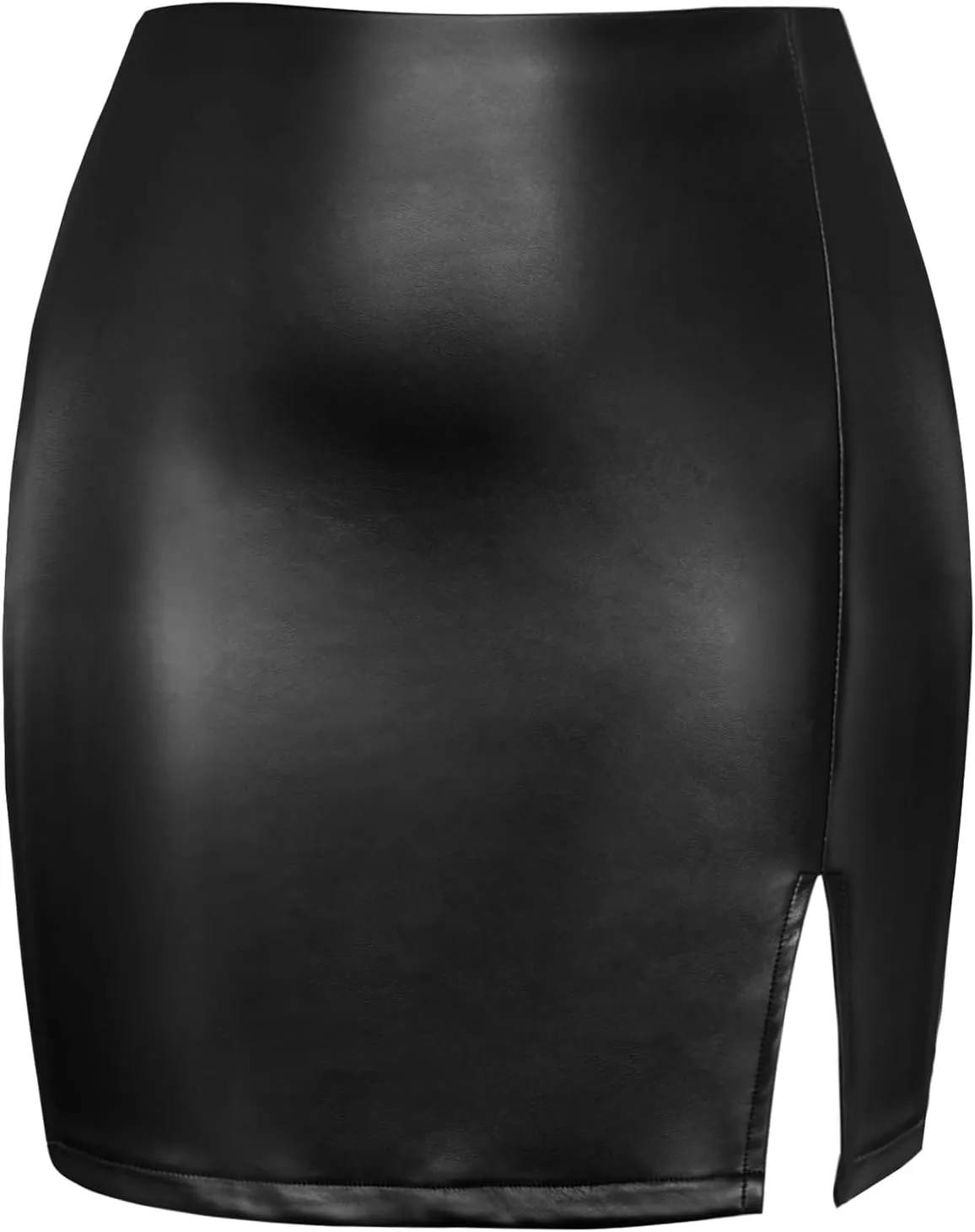Women's Faux Leather Mini Skirt High Waisted PU Side Slit A-Line Zip Back Basic Club Bodycon Pencil Short Skirts