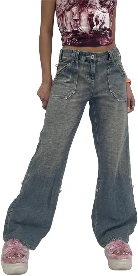 Women's Straight Leg Jeans High Waist Wide-Leg Jeans Side Pocket Vintage Baggy Denim Pants Streetwear