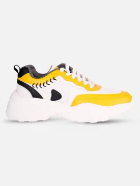 Women's White/Yellow All Seasons Wearing Sneakers (IU1002)
